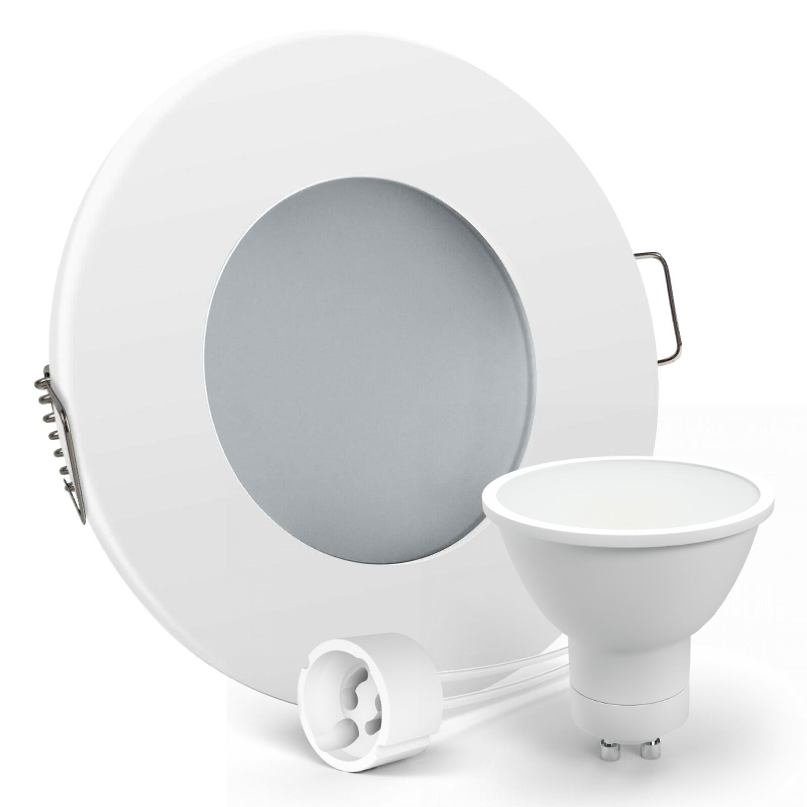  LED Deckenspot Feuchtraum IP44 weiß rund Einbaudurchmesser Ø 68mm - 75mm Tiefe 64mm Fassung 1,2W LED Lichtfarbe warmweiß GU10 230V